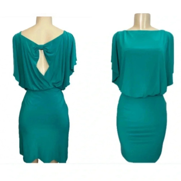 - JESSICA Simpson Dress Y2K blue green split short sleeve date night size small - Picture 1 of 9